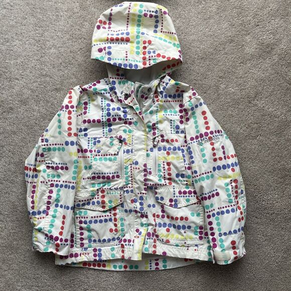 Columbia Jacket Girls 4/5 Cream Interchange Omni-shield Colorful Dots Hooded - Picture 1 of 9